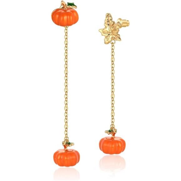 WOWORAMA Pumpkin Earrings | Mismatch Orange Pumpkin & Maple Leaf. - Picture 4 of 7
